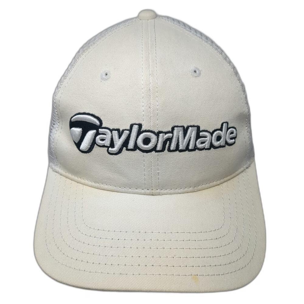 TaylorMade Trucker Hat White OSFM Mesh Back Snapback Golf Structured Logo Cap